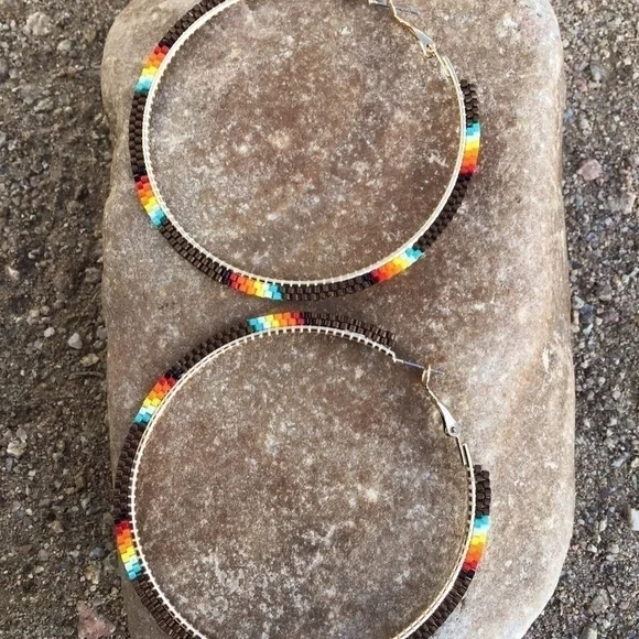 Chocolate Brown Beaded Hoops, New, Handmade by Me - Picture 5 of 6